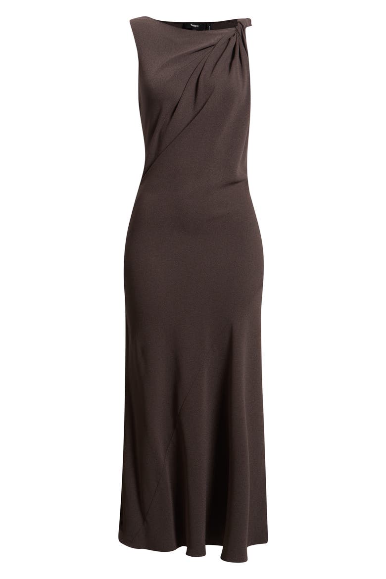 Twist Shoulder Crepe Midi Dress, Main, color, CACAO - DAJ