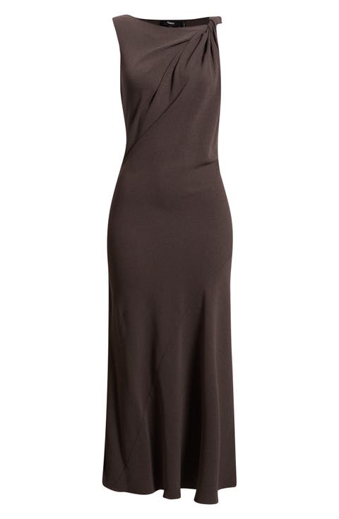 Twist Shoulder Crepe Midi Dress