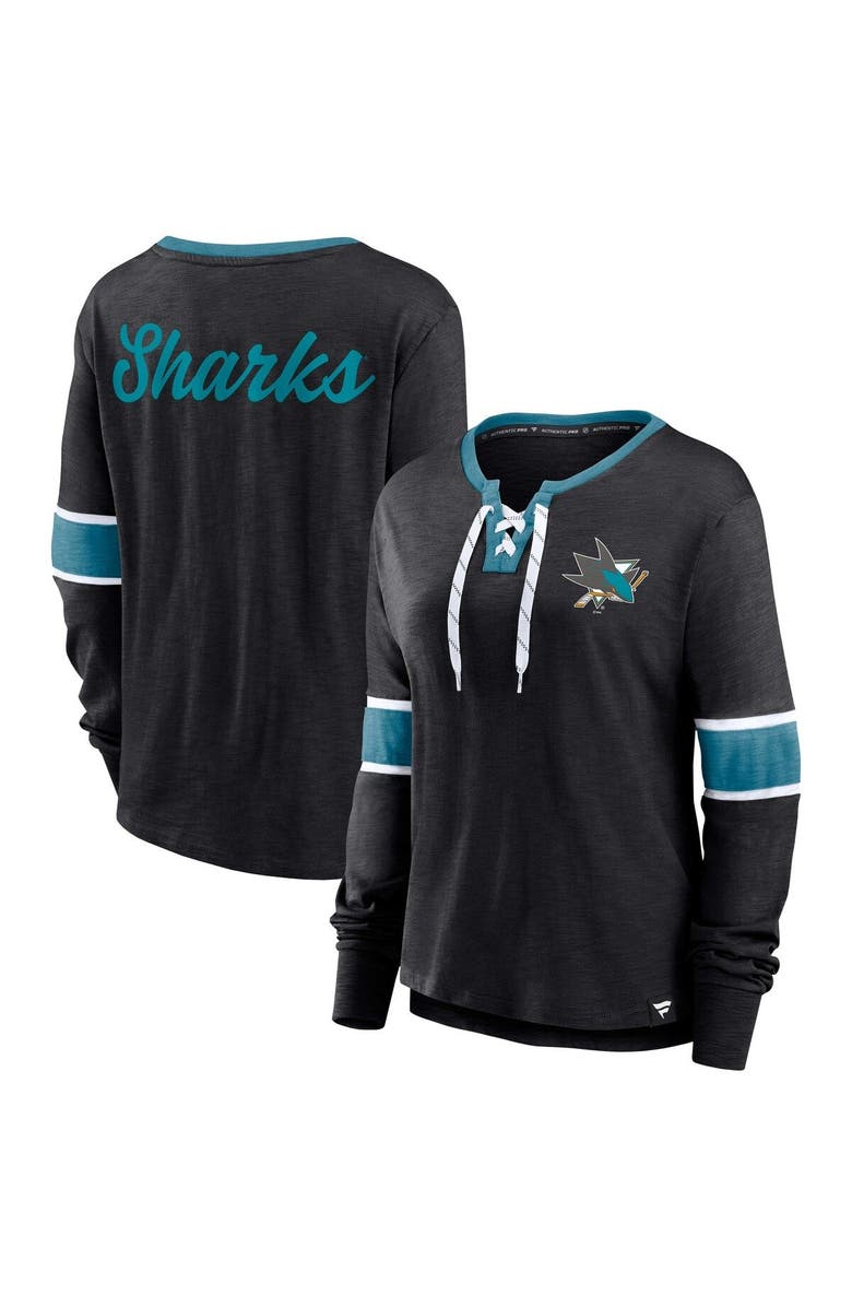 FANATICS Women's Fanatics Branded Black San Jose Sharks Effervescent Exclusive Lace-Up Long Sleeve T-Shirt, Alternate, color, 