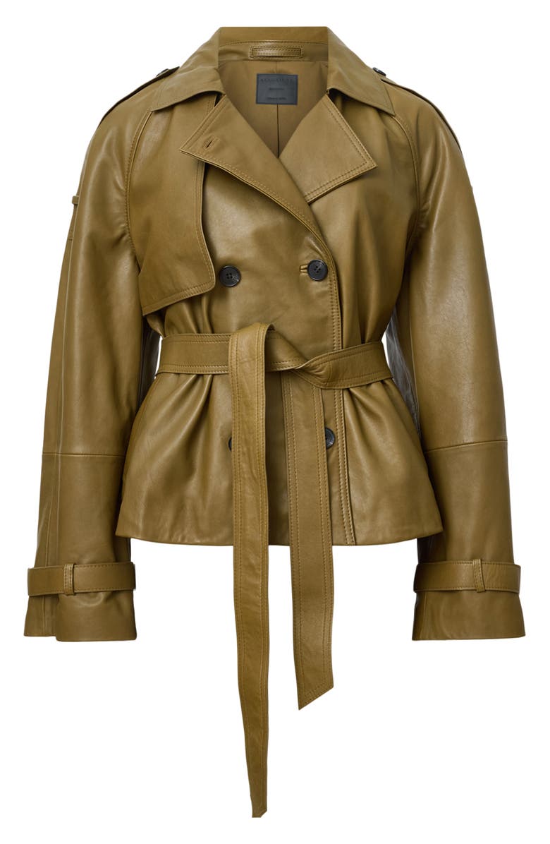 AllSaints Reed Leather Trench Jacket, Alternate, color, Fango Green