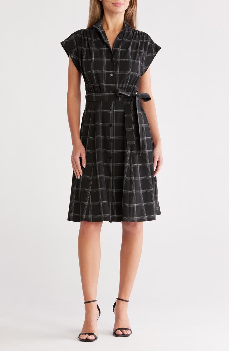 Calvin Klein Comm Big Plaid Shirtdress, Main, color, Black/ White