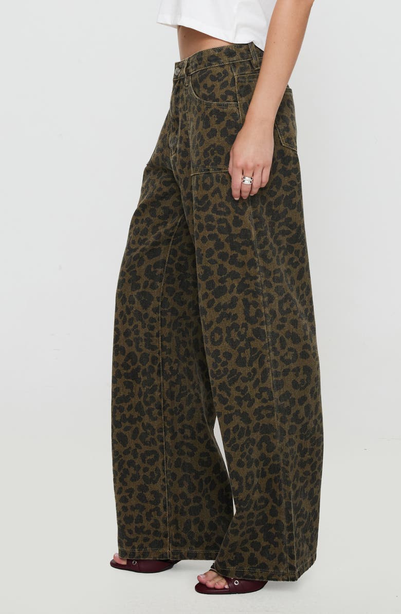Princess Polly Briony Leopard Print Wide Leg Jeans, Alternate, color, Brown