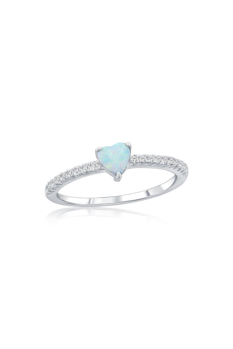 Sterling Silver White Opal Heart & Cubic Zirconia Ring, Main, color, SILVER