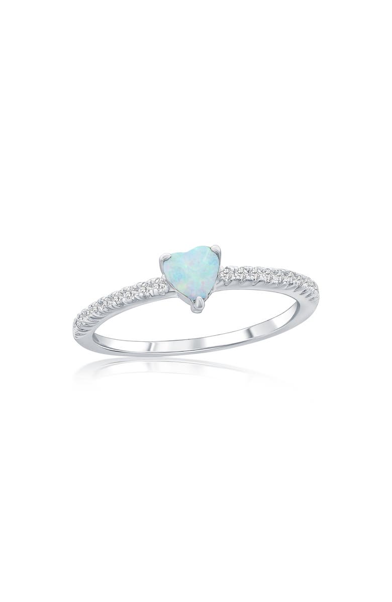 SIMONA Sterling Silver White Opal Heart & Cubic Zirconia Ring, Main, color, Silver