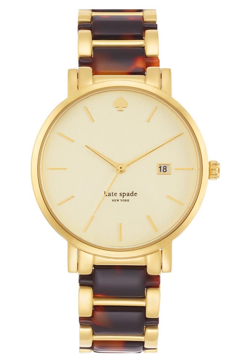 'gramercy' resin link bracelet watch, 38mm, Main, color, GOLD/ TORTOISE