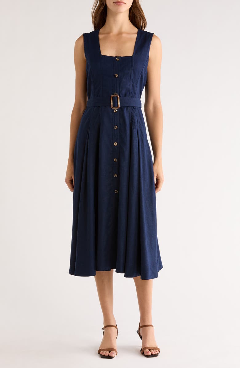 CeCe Belted Midi Dress, Main, color, Classic Navy