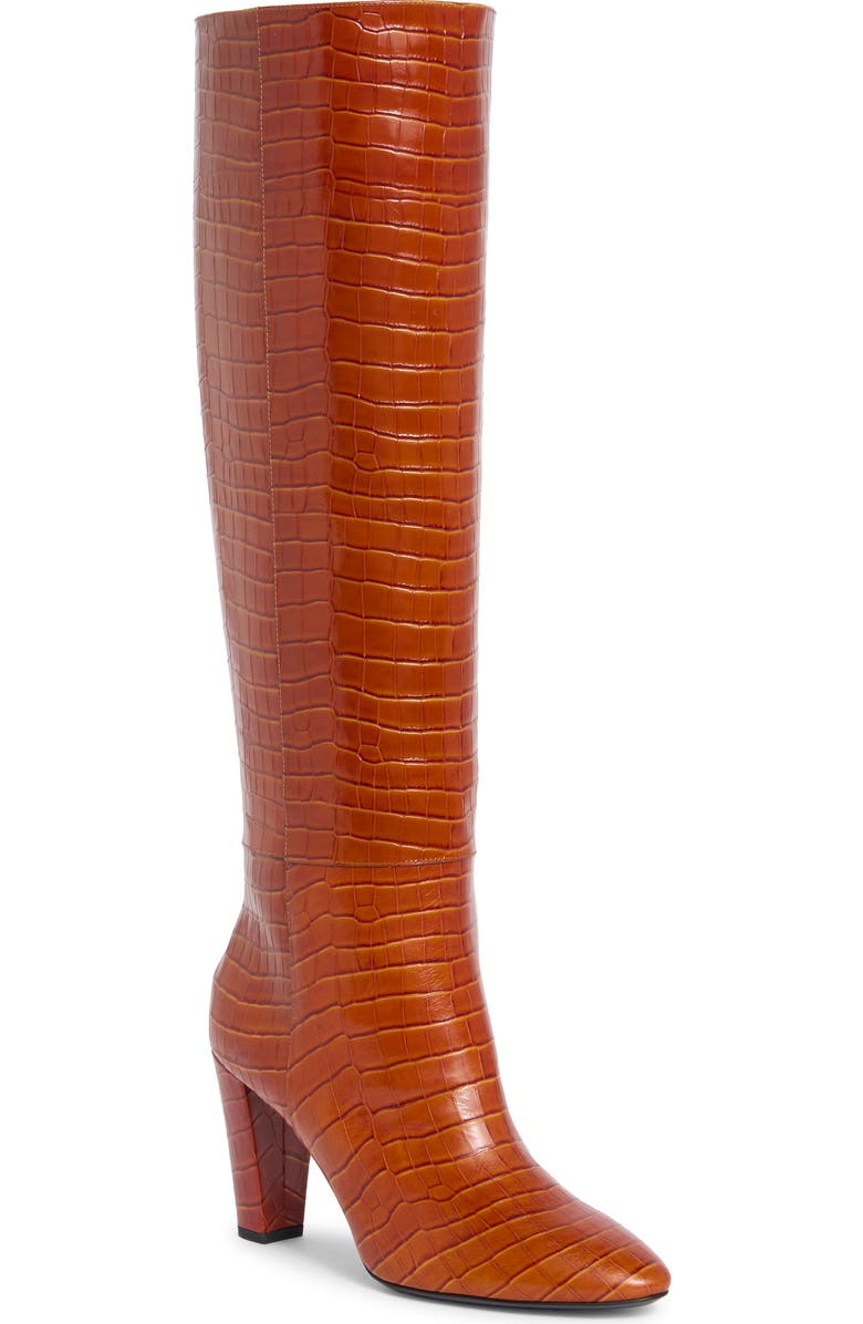 Longchamp Cros Embossed Leather Knee High Boot, Main, color, Cognac