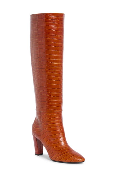 Cros Embossed Leather Knee High Boot (Women)