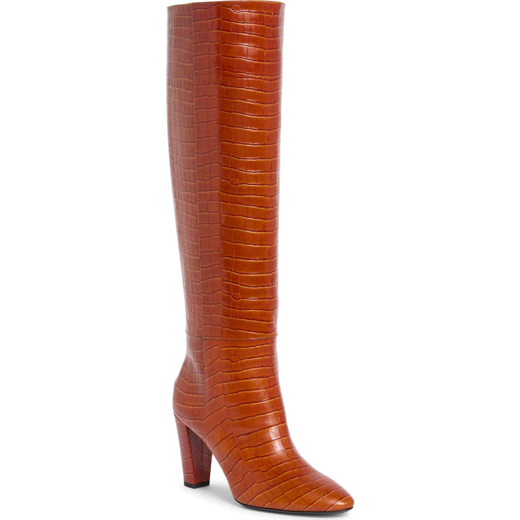 Longchamp Cros Embossed Leather Knee High Boot In Brown