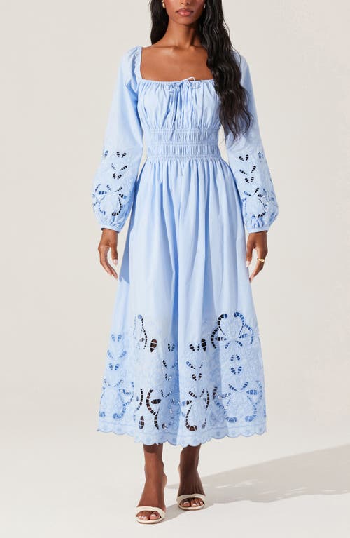 Astr The Label Wisnia Long Sleeve Eyelet Embroidered Dress In Blue