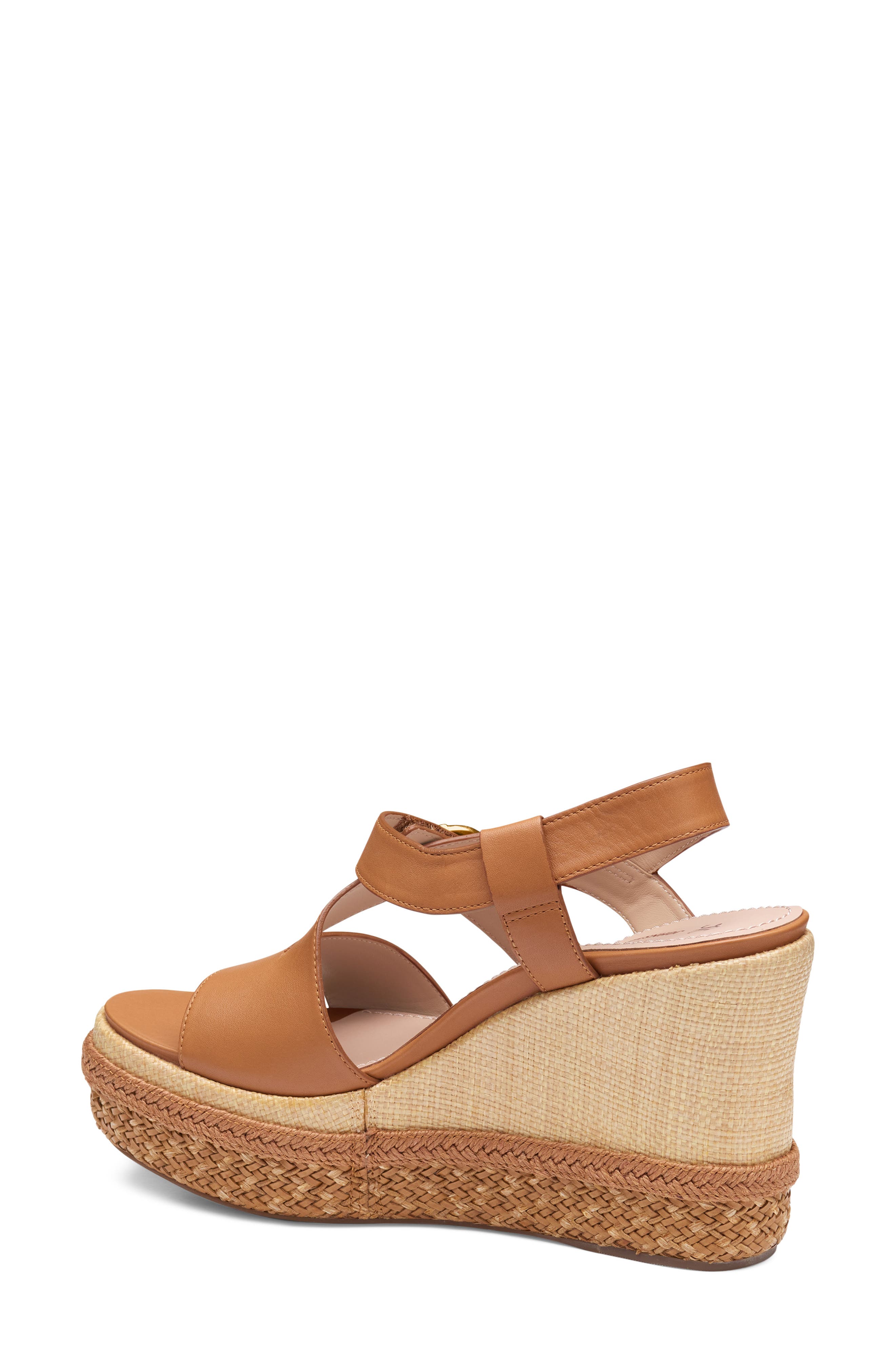 Johnston & Murphy Addison Asymmetric Slingback Platform Wedge Sandal, Alternate, color, Cognac Nappa Leather