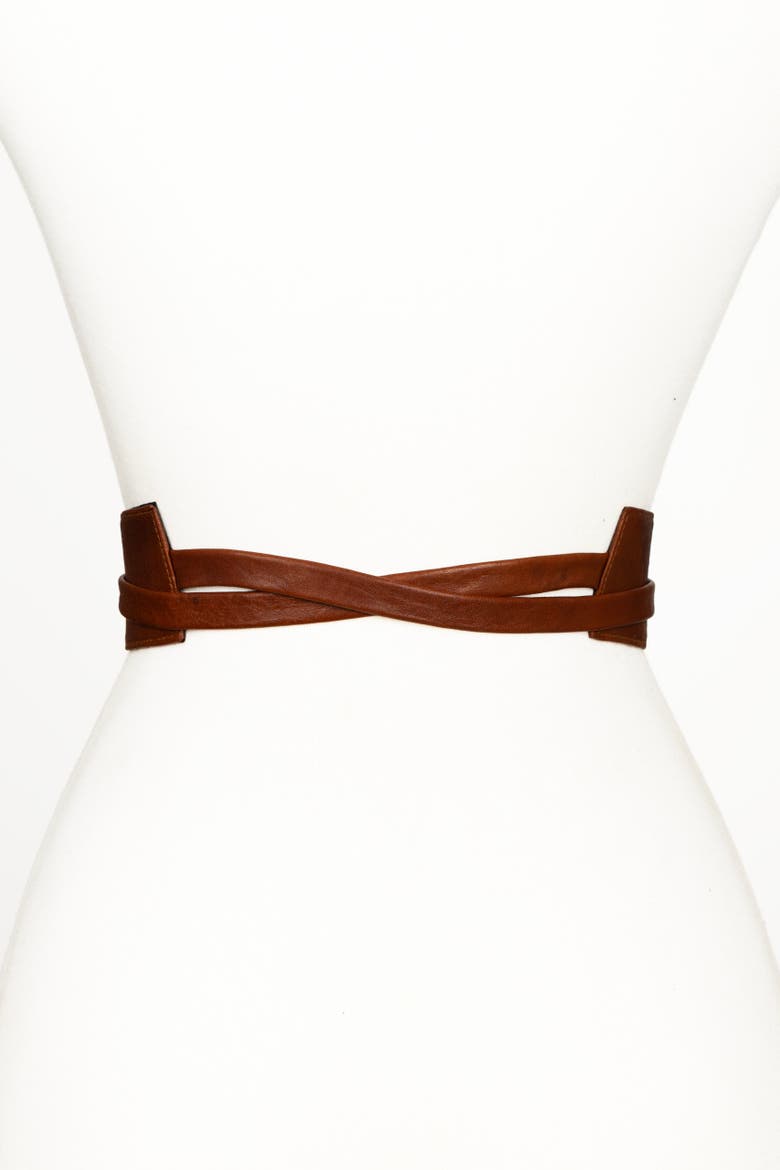 Wrap leather belt, Alternate, color, Cognac