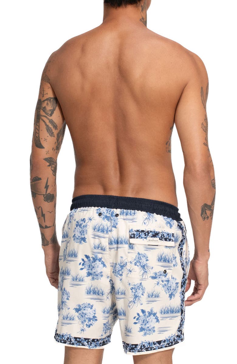 Agua Bendita Joe Ivy Stretch Swim Trunks, Alternate, color, White Multi