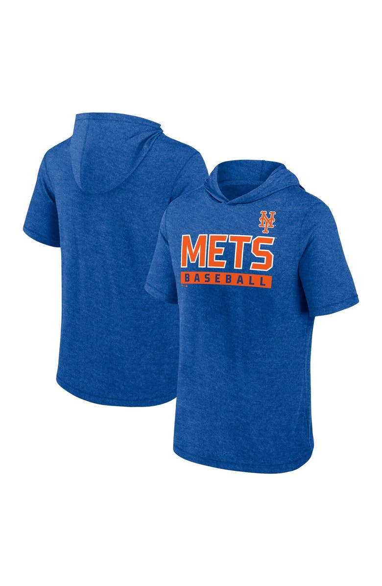 FANATICS Men's Fanatics Heather Royal New York Mets Push Short Sleeve Pullover Hoodie, Main, color,