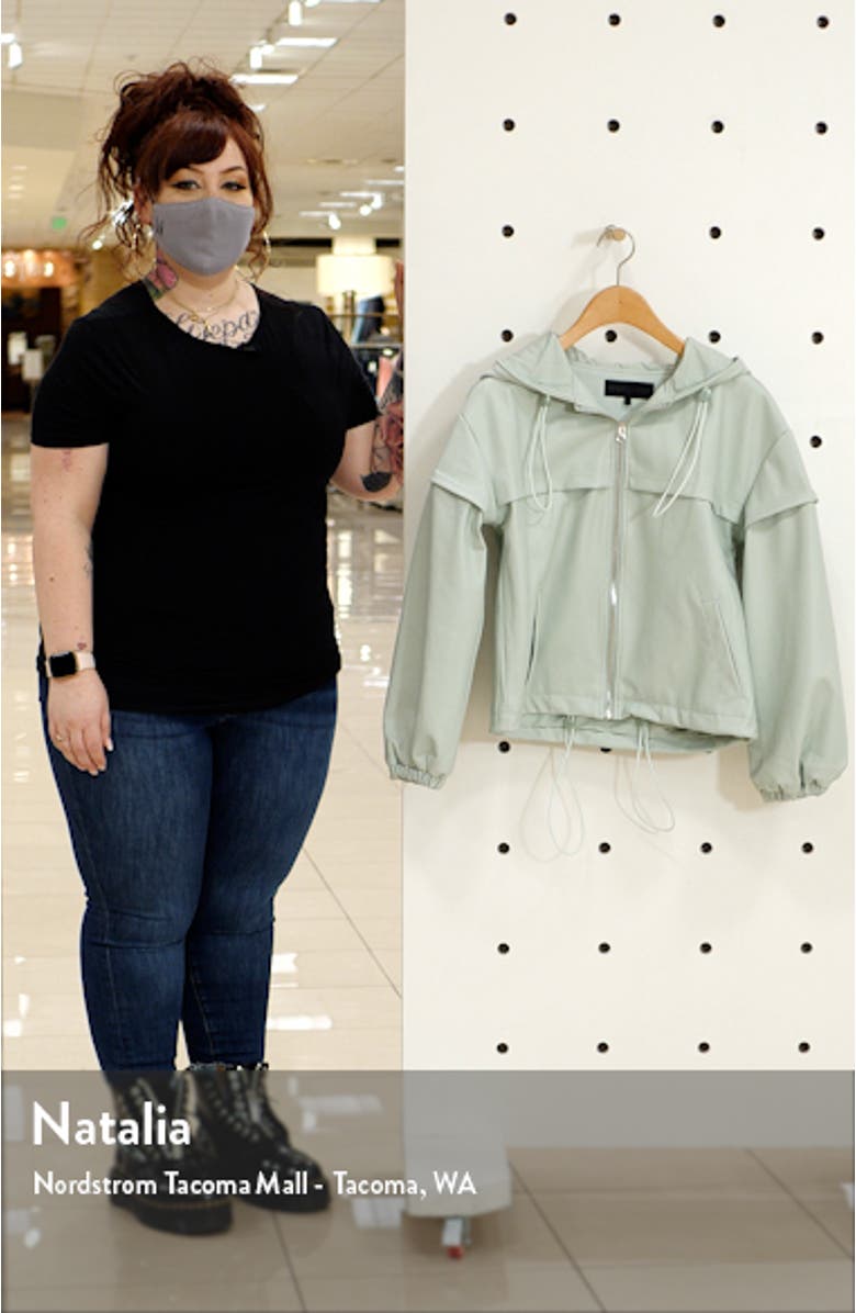 Faux Leather Front Zip Hooded Jacket, sales video thumbnail