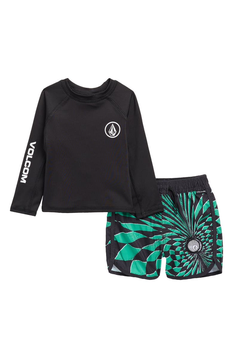 Volcom Long Sleeve Rashguard & Swim Trunks, Main, color, Black
