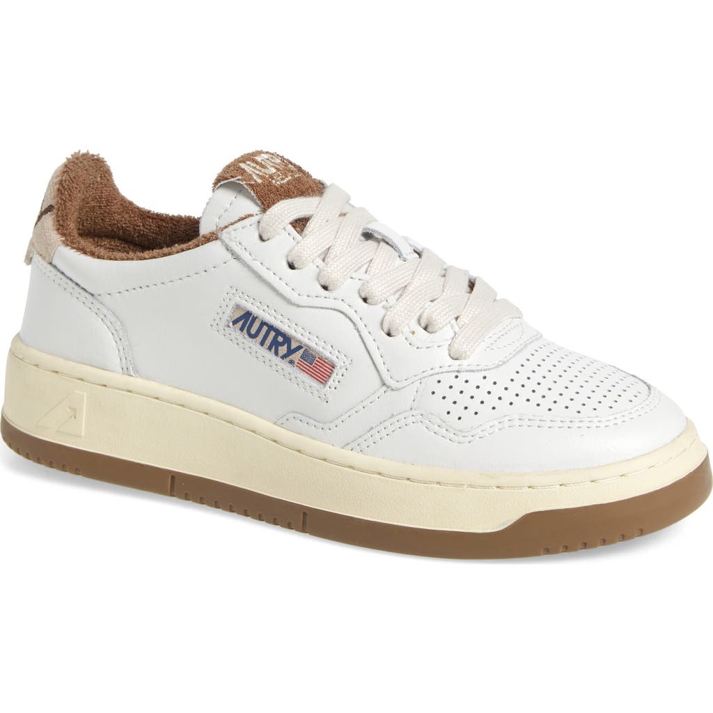 Autry Low Top Sneaker Perforated Detailing In Brown/white