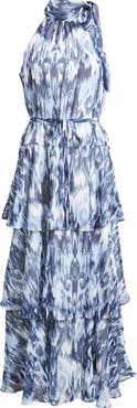 Julia Jordan Tiered Tie Neck Maxi Dress