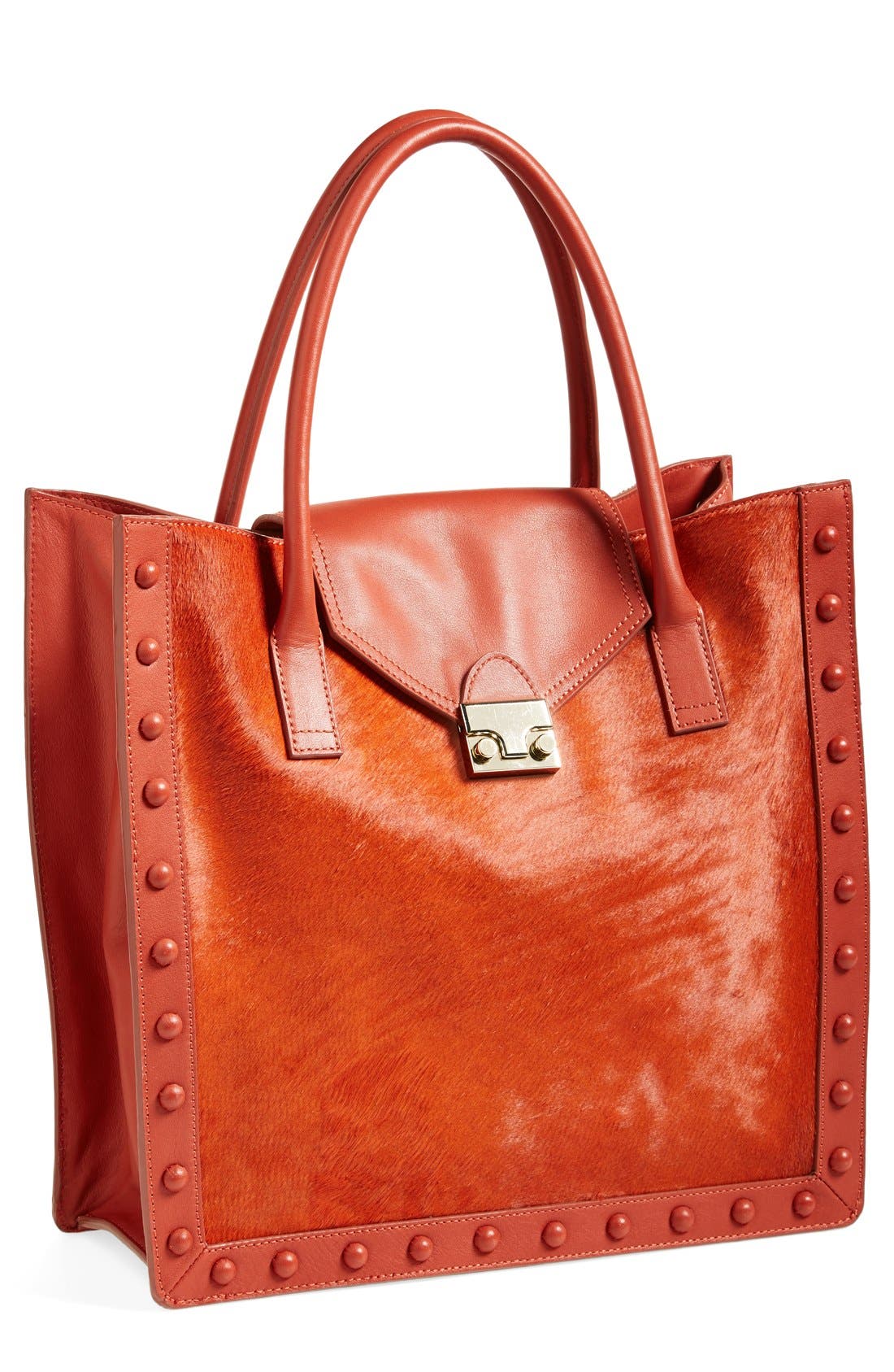 Calf Hair Tote, Main, color, RUST