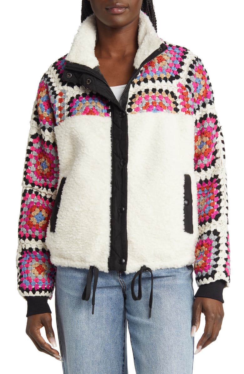 BLANKNYC Crochet Faux Shearling Zip Jacket, Alternate, color,