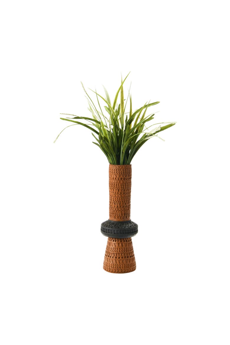 Handmade Debossed Terra-cotta Vase, Terracotta & Black, Alternate, color, Terracotta
