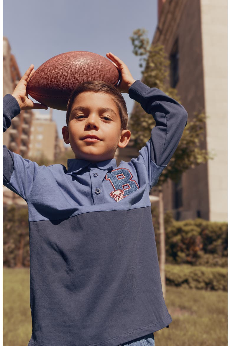 Kids' Long Sleeve Colorblocked Cotton Polo Top, Alternate, color, BLUE