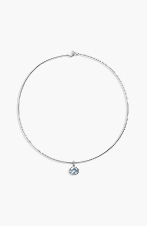 Lab Grown Aquamarine Oval Pendant Collar Necklace