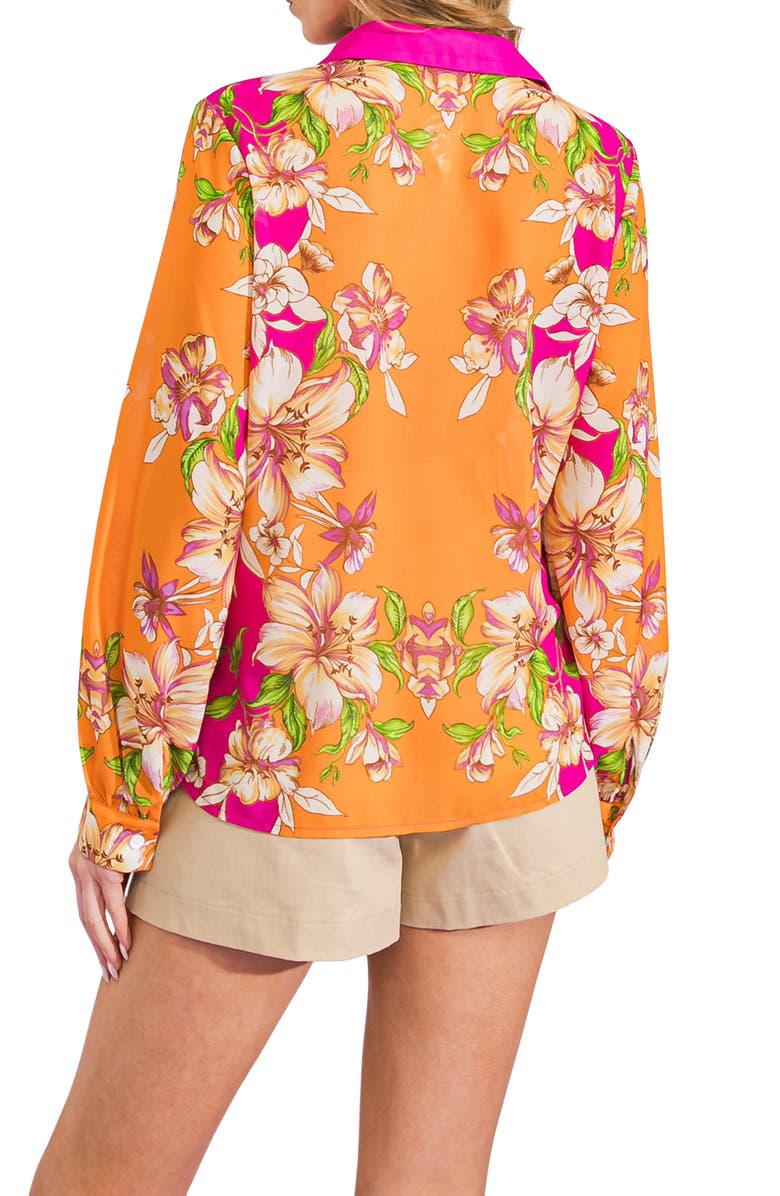 FLYING TOMATO Floral Print Button-Up Shirt, Alternate, color, Orange Fuchsia