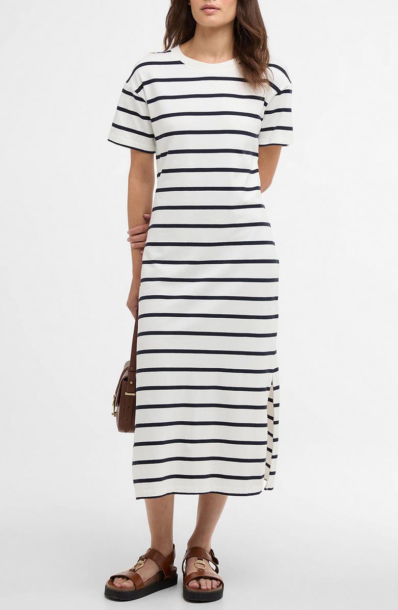 Barbour Selena Stripe T-Shirt Midi Dress, Main, color, Cloud/ Navy Stripe