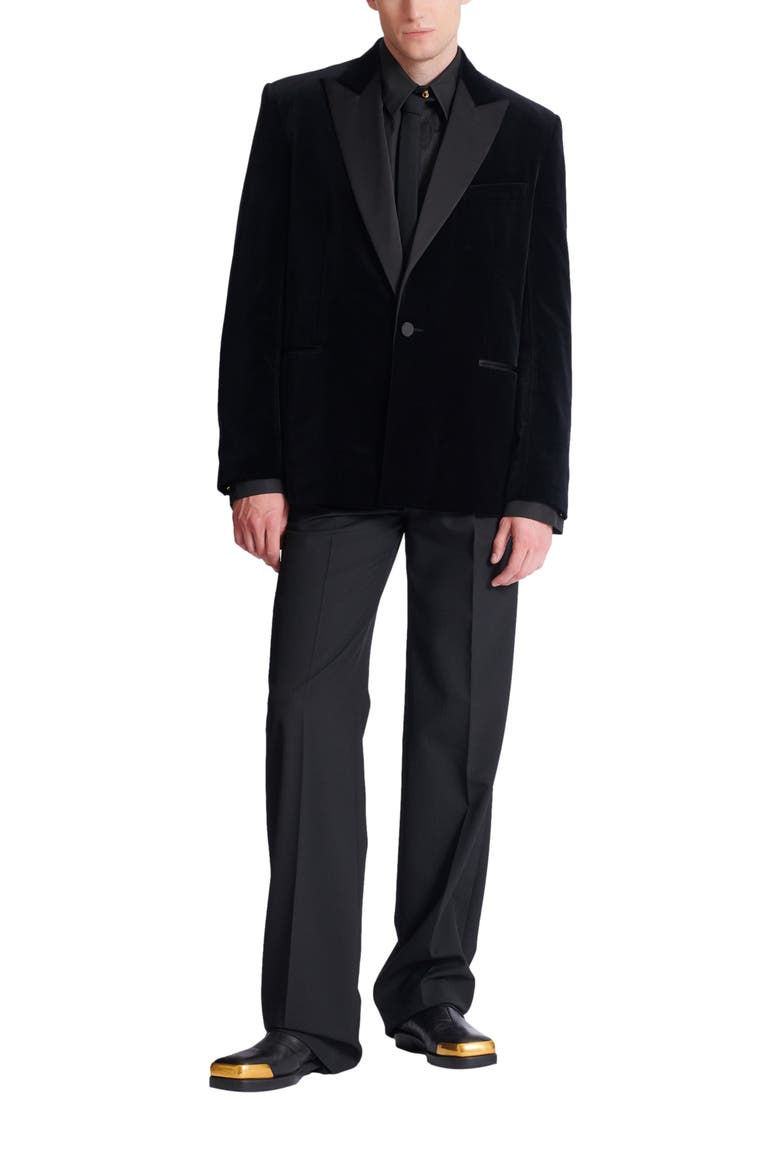 Velvet and satin 1-button blazer, Alternate, color, black