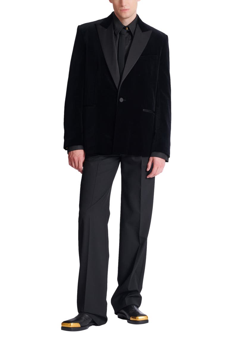Balmain Velvet and satin 1-button blazer, Alternate, color, Black