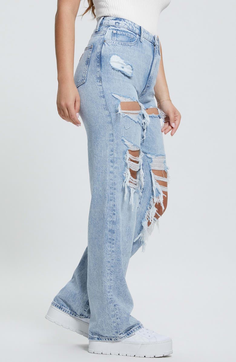 GUESS '90s Distressed High Waist Nonstretch Jeans, Alternate, color,