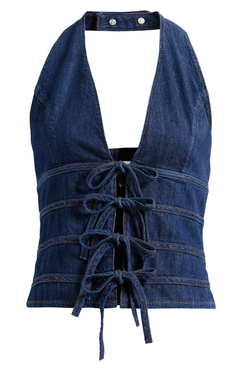 Reformation Kyleigh Denim Halter Top, Main, color, Bodega