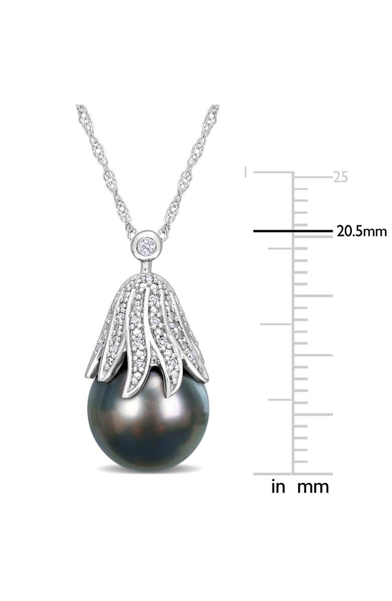 Julianna B. Cultured Pearl & Diamond Floral Necklace 14k, Alternate, color, Tahitian Pearl/White Gold