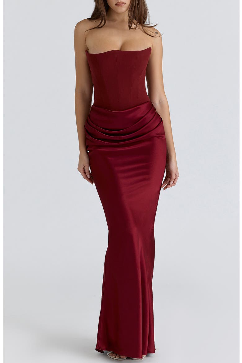Persephone Strapless Corset Gown, Alternate, color, WINE