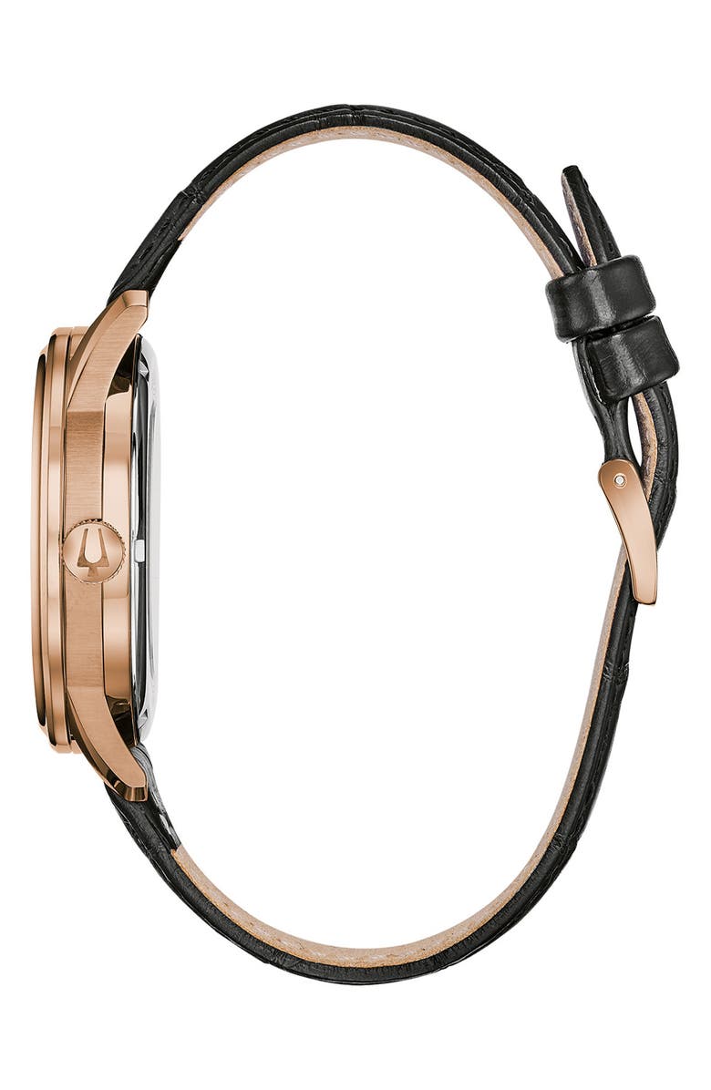 BULOVA Classic Automatic Collection Croc Embossed Leather Strap Watch, 41mm, Alternate, color, Brown
