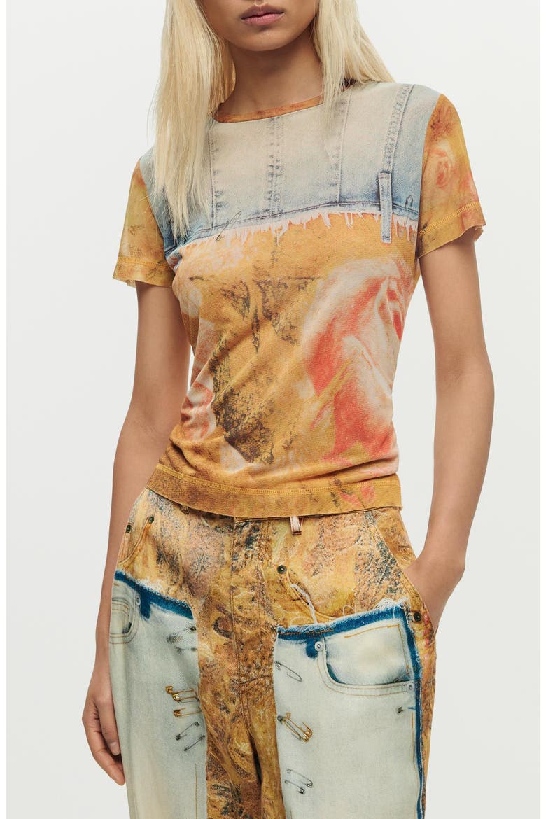 Patchwork Pattern T-Shirt, Main, color, MEDIUM BEIGE