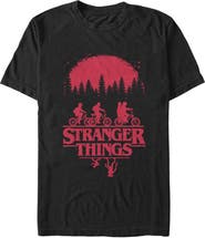 Stranger Things Netflix Men's Biking in Upside Down Logo Silhouettes Short Sleeve Graphic T-Shirt