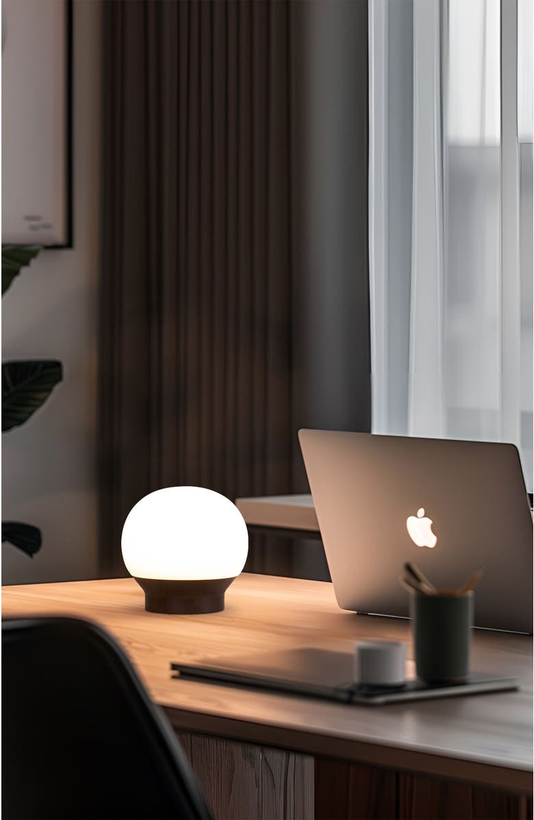 Brightech Marlow 6" LED Dimmable Globe Table Lamp With Wooden Base, Alternate, color, Brown