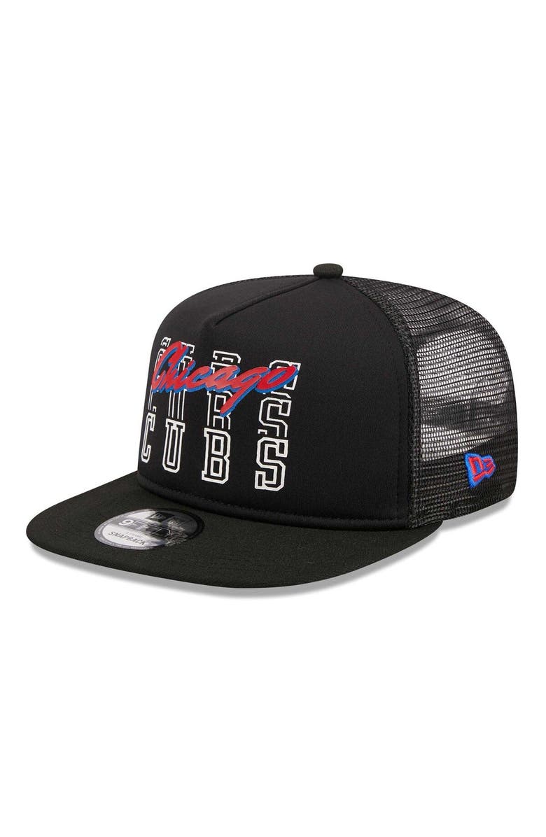 New Era Men's New Era Black Chicago Cubs  Street Team A-Frame Trucker 9FIFTY Snapback Hat, Alternate, color, 