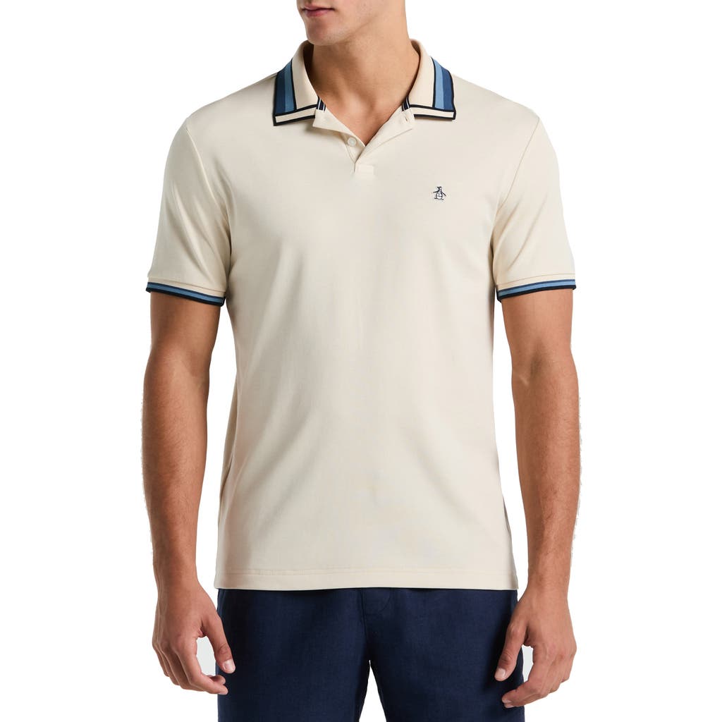 Original Penguin Tipped Cotton Interlock Polo In Neutral