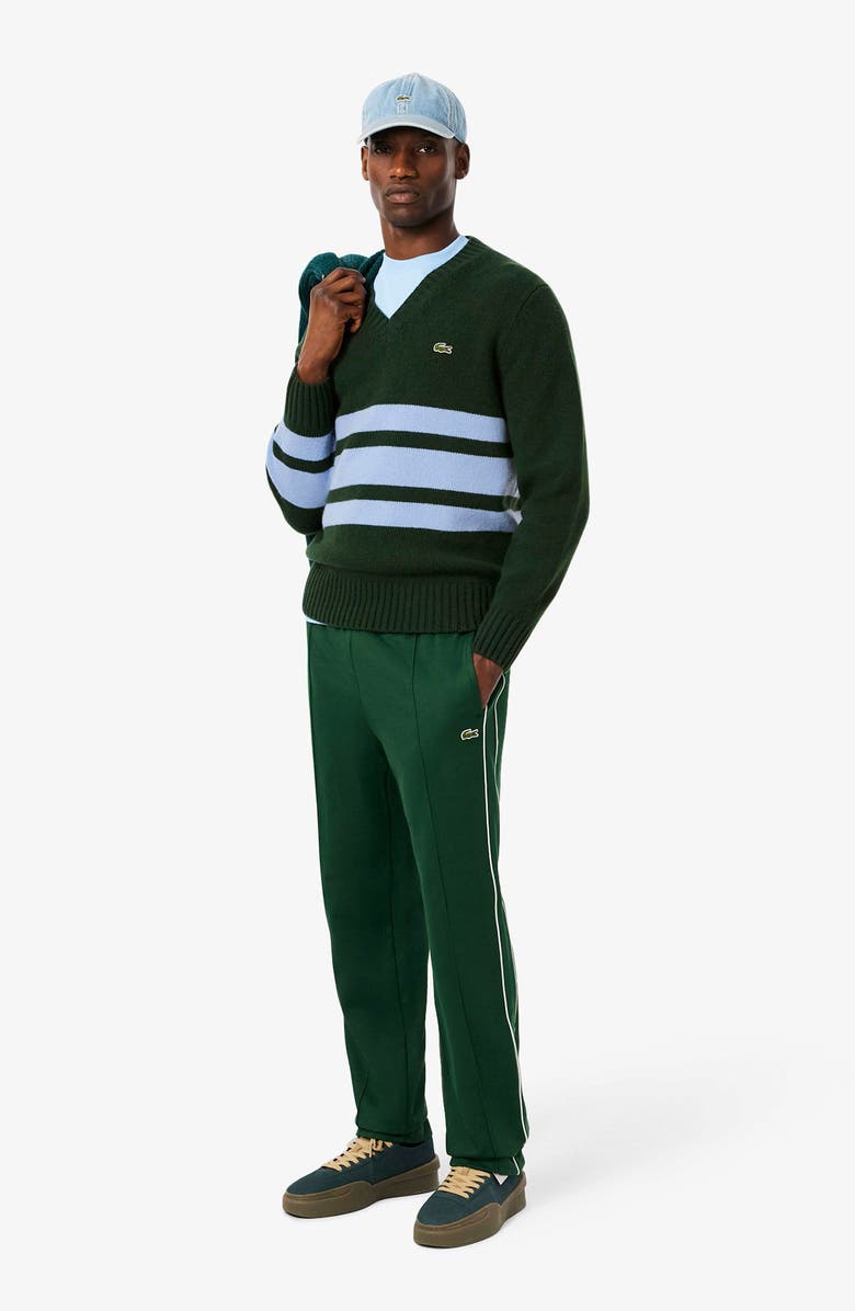 Lacoste Classic Stripe Wool V-Neck Sweater, Alternate, color, Sinople/ Overview