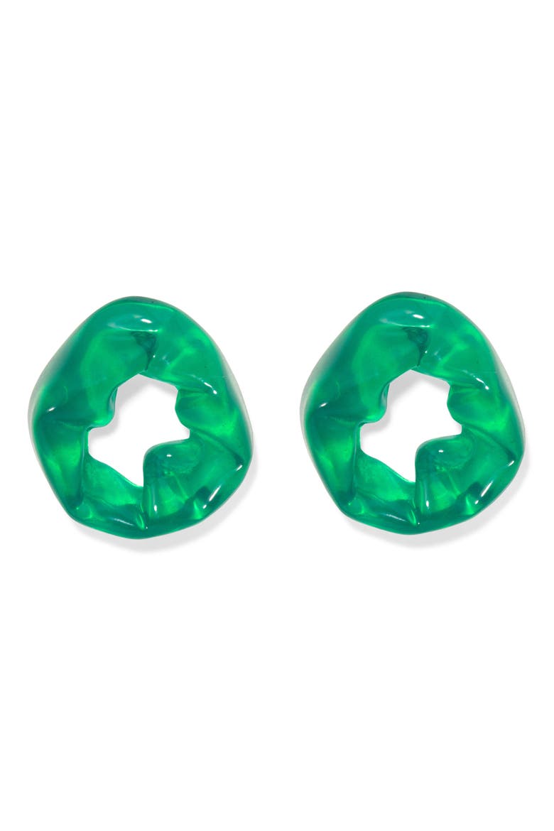 Scrunched Resin Stud Earrings, Main, color, GREEN 18CT GOLD PLATED