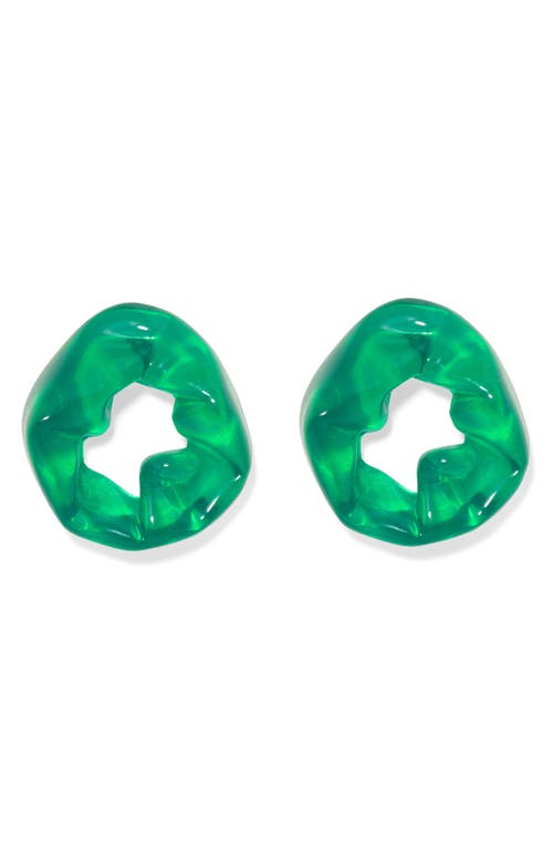 Completedworks Scrunched Resin Stud Earrings In Green 18ct Gold Plated