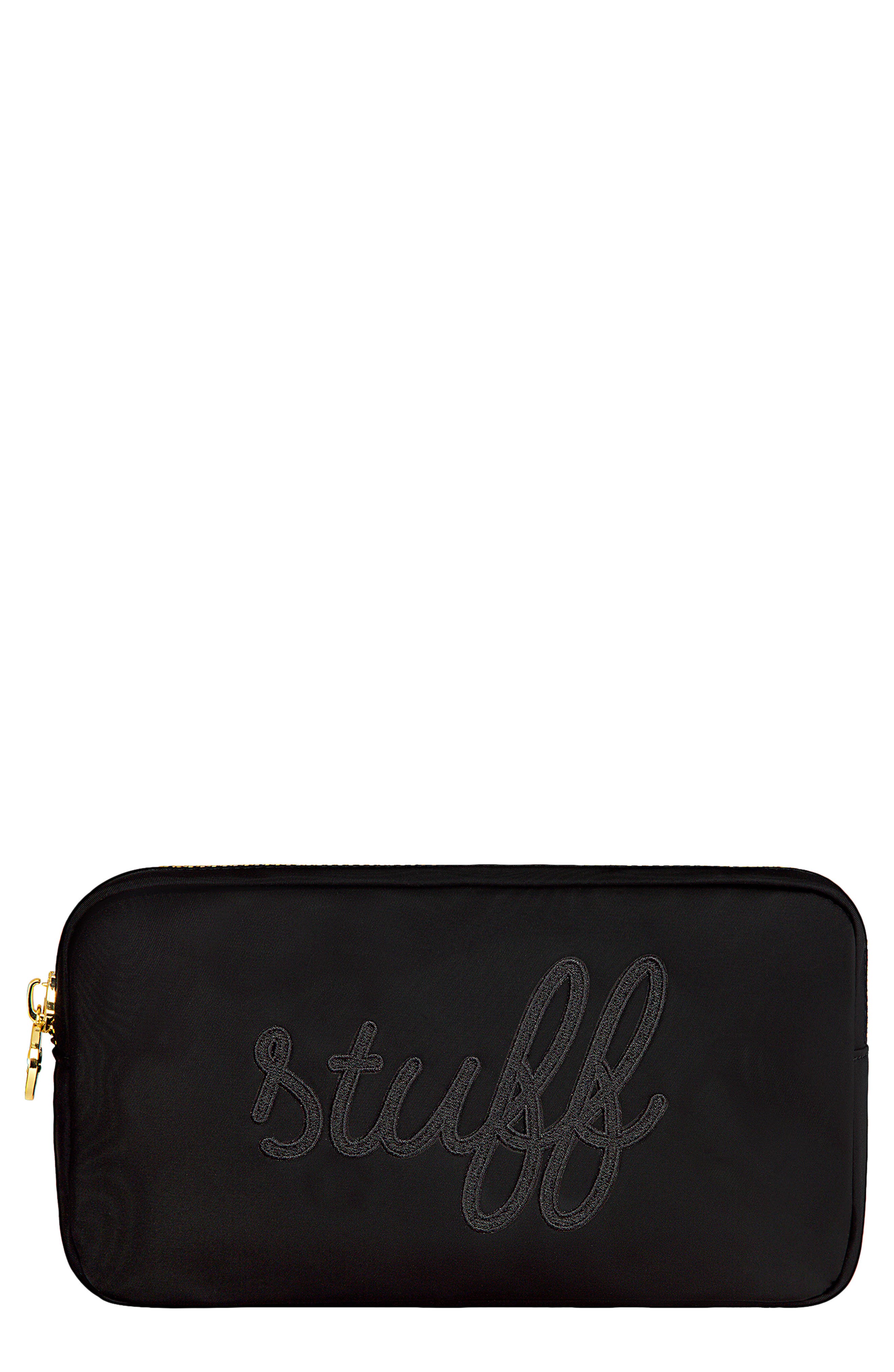 Large Stuff Embroidered Nylon Pouch, Main, color, NOIR