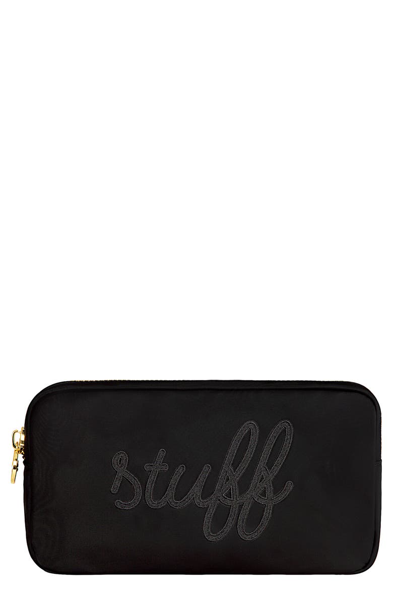Stoney Clover Lane Large Stuff Embroidered Nylon Pouch, Main, color, Noir
