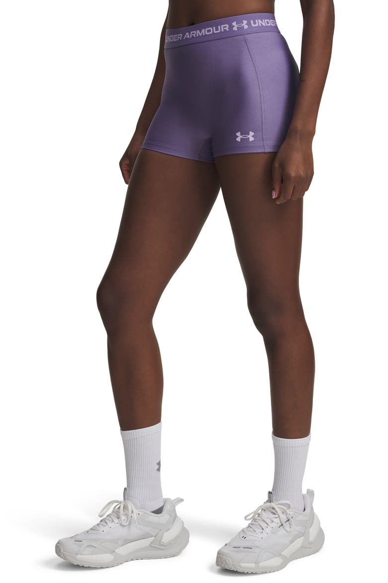 HeatGear® Shorty 3-Inch Shorts, Alternate, color, PURPLE LUXE / / PURPLE CREST