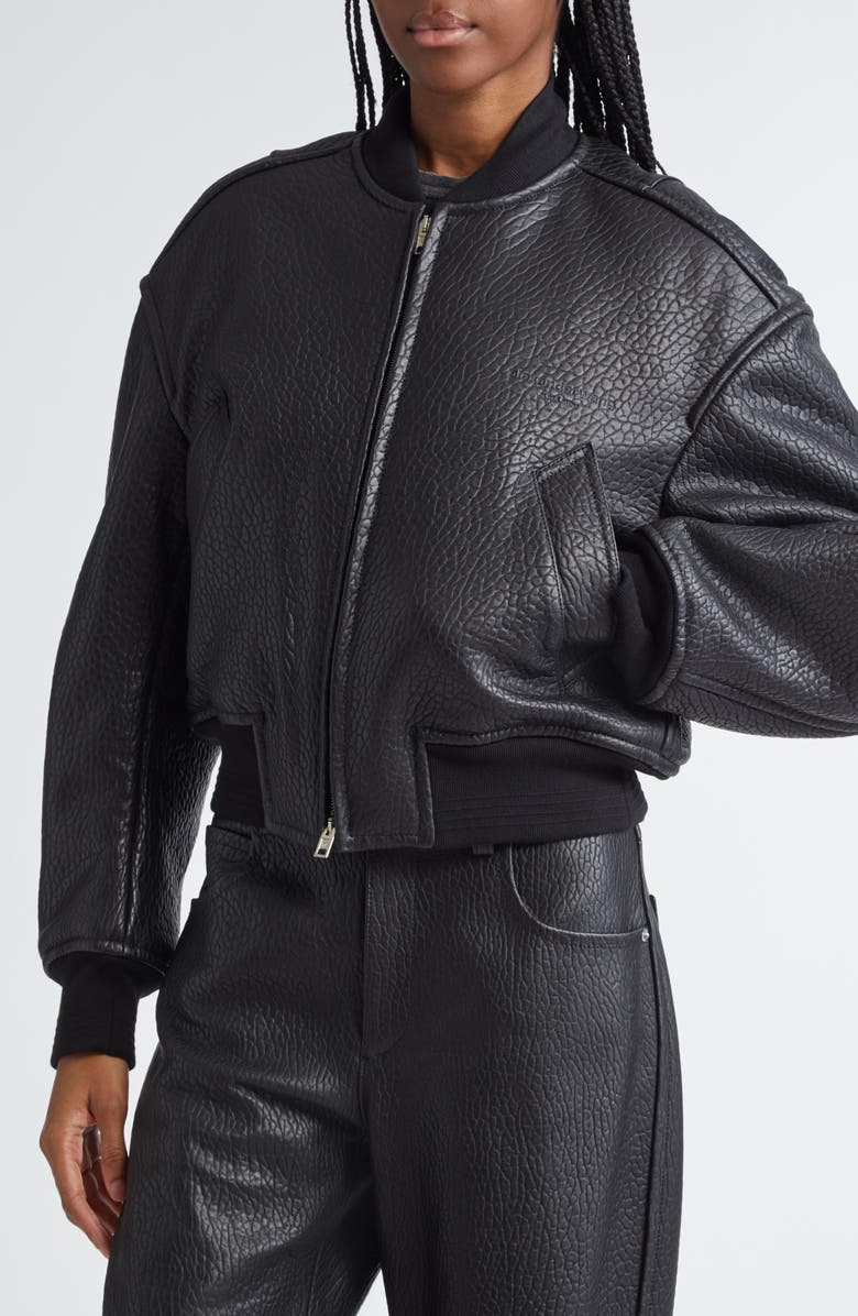Alexander Wang Primal Lambskin Leather Crop Bomber Jacket, Alternate, color, Black