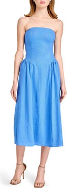 WAYF Giulia Strapless Linen Blend Midi Sundress