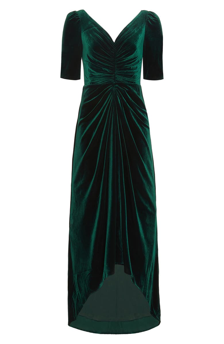 Adrianna Papell Ruched Velvet High-Low Gown, Alternate, color,